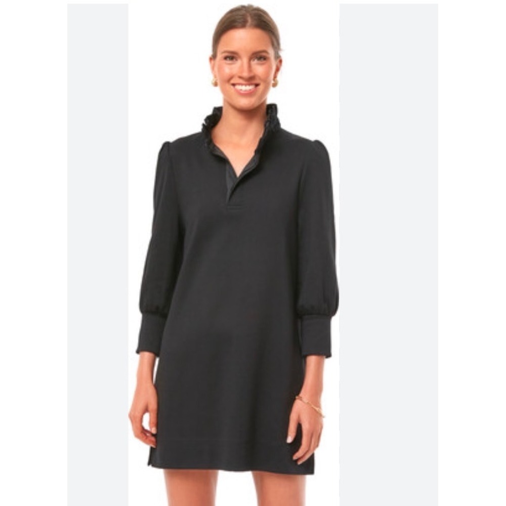 Pomander Place Charlotte Tuckernuck Dress Women's S Black Terry Ruffle Collar